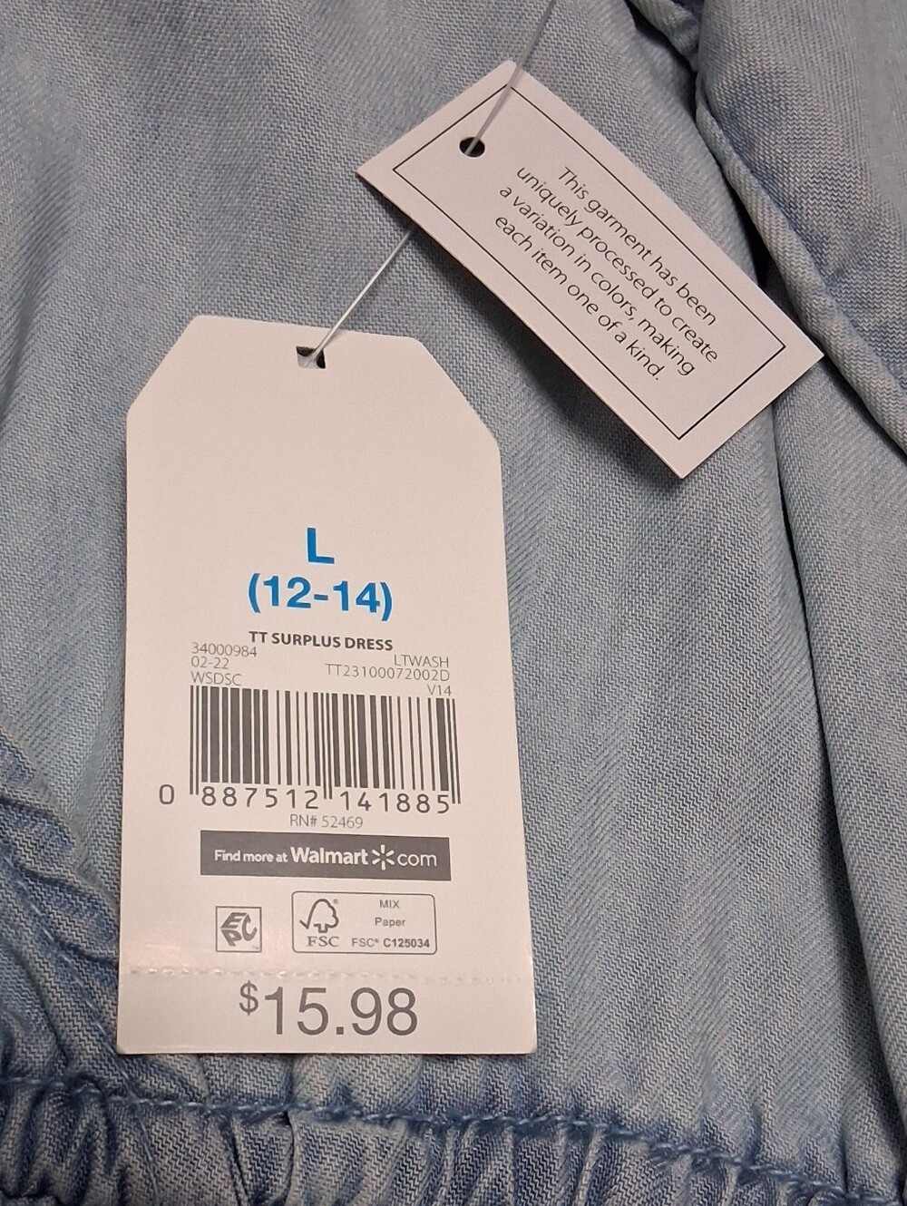 NWT Time and Tru Light Blue Sleeveless Dress From Plant Based Fabric Lg (12-14) - Picture 5 of 5